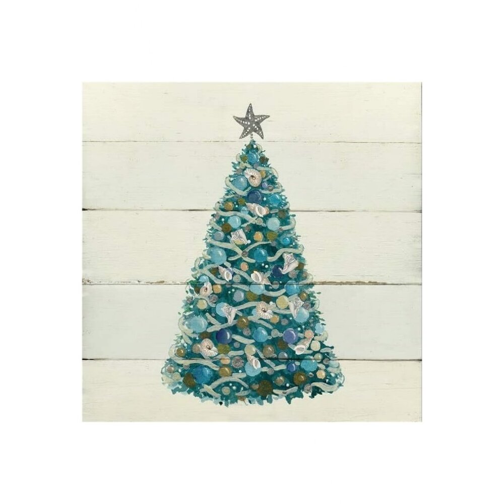 Seashell Christmas Tree Unframed Canvas Wall Art  16" X 16"
